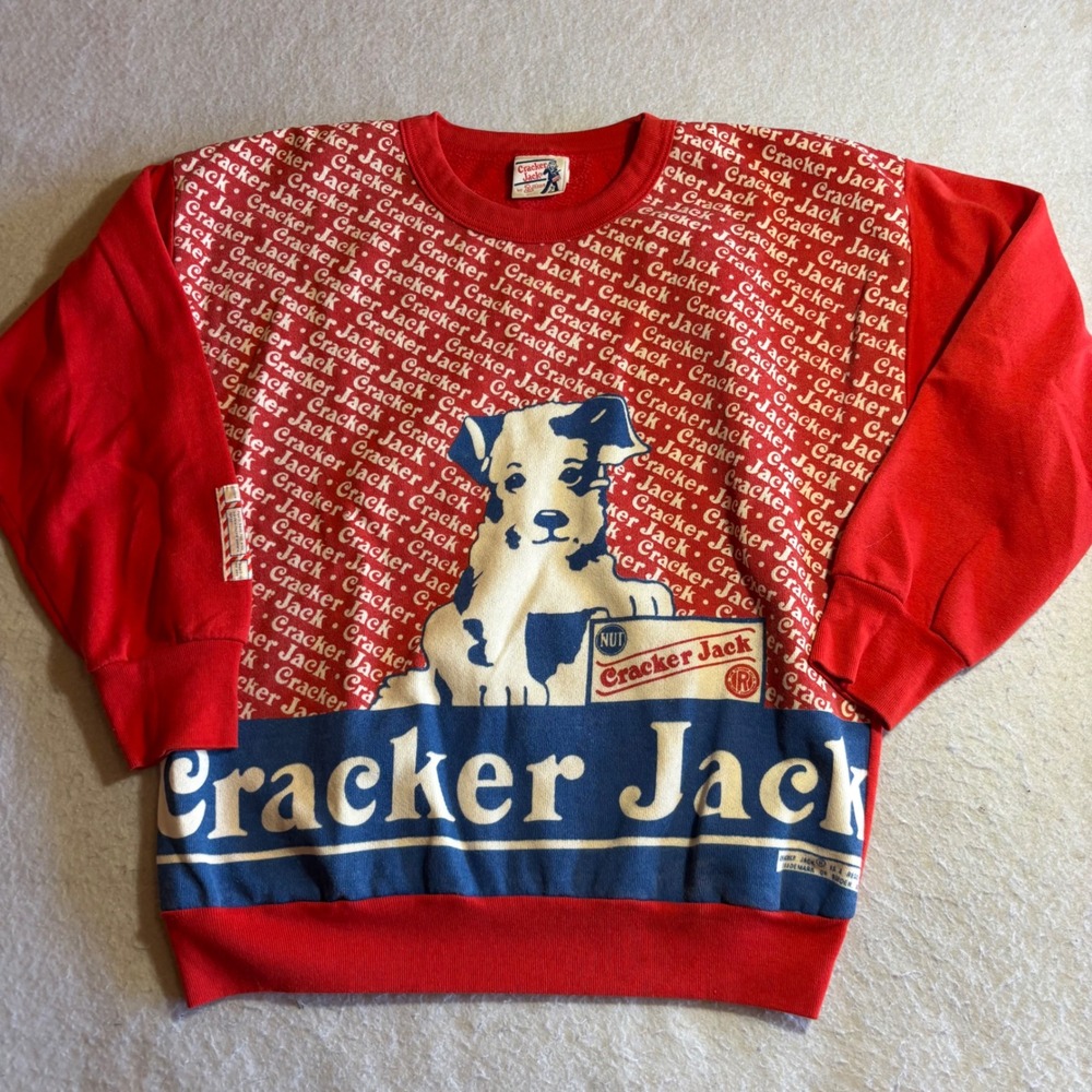 Vintage Cracker Jack by Allison Red Crewneck Sweatshirt Mens‎ Small Dog Graphic